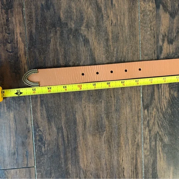 Anthropologie Tan Leather Belt with Brass Toned Western Style Buckle - Picture 9 of 12